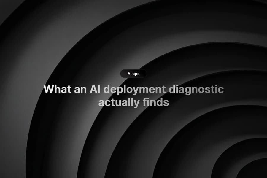 Dark abstract AI deployment diagnostic cover with circular system layers and article title