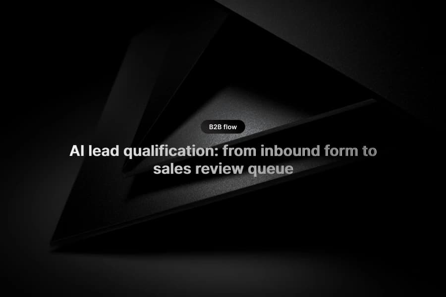 Dark abstract B2B lead qualification cover with geometric black form and article title