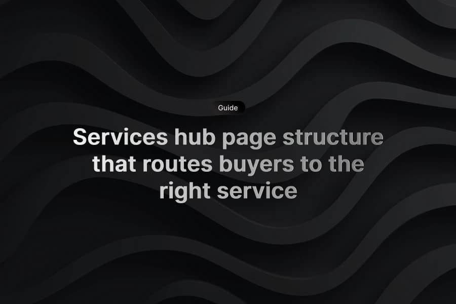 Service hub layout showing category cards, outcomes, and routing CTAs