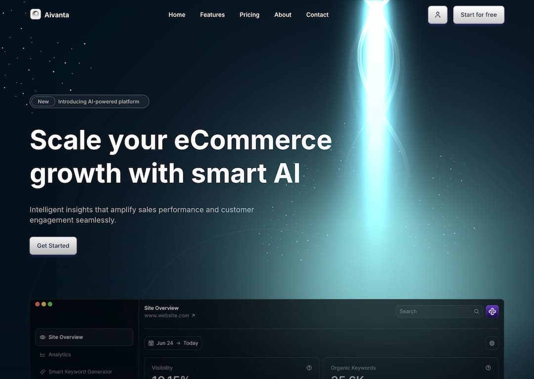 Aivanta – Product website for an AI-powered SaaS brand project showcase - A multi-page marketing website for an AI-powered SaaS company—built with scalable components, strong performance, and clean responsive design. (image 1 of 3)