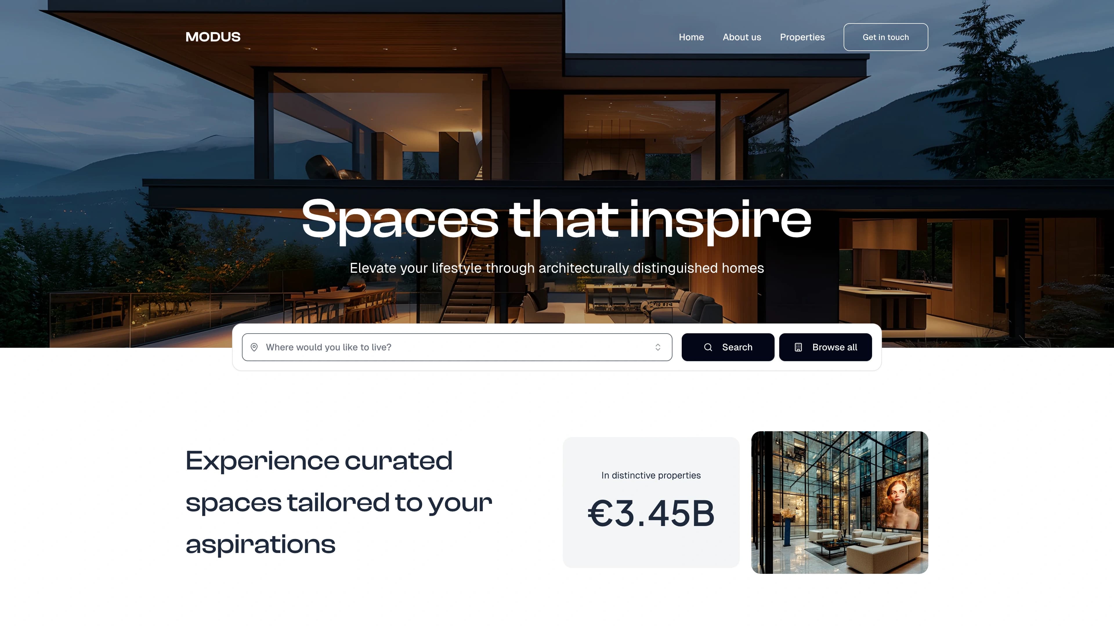 Modus – Digital experience for premium real estate final result: The final product delivers a sophisticated experience with intuitive browsing, elegant visuals, and seamless performance—positioning the platform for high-end clientele and future feature expansion.