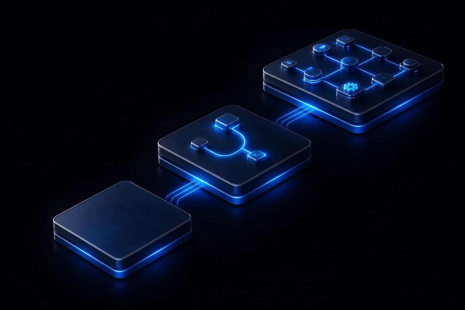 Connected service layers representing automation, internal tools, and customer-facing AI products
