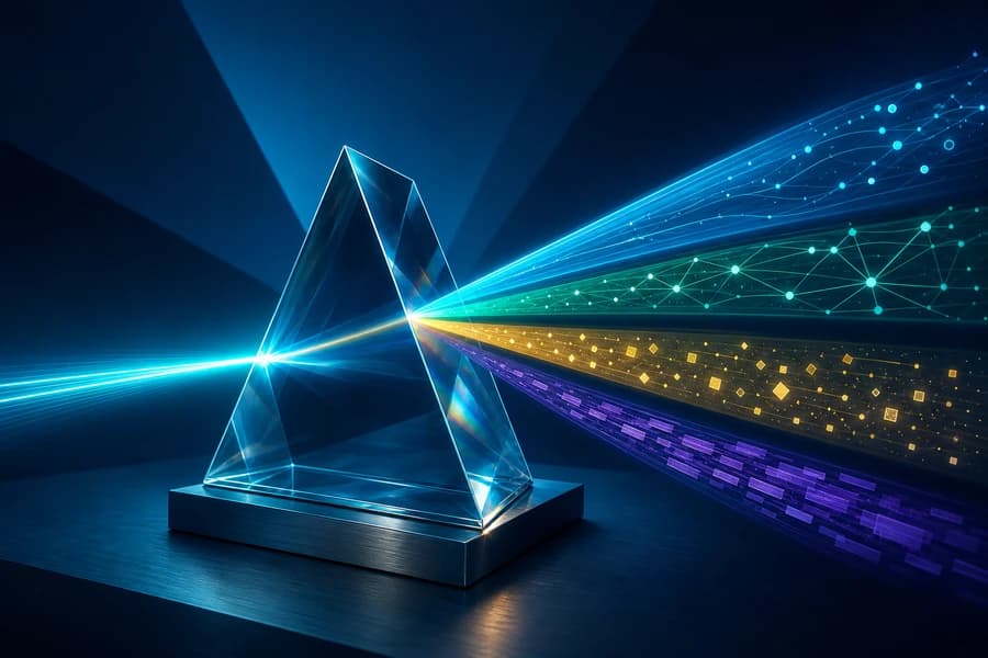 Diagnostic glass prism separating a complex browser runtime trace into clear signals