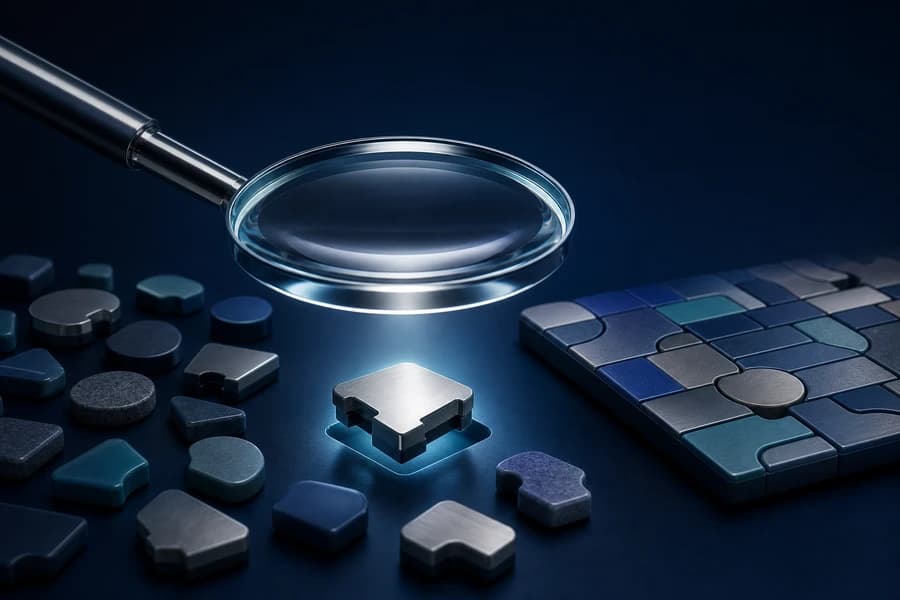 Precision selection lens identifying the one component that fits a modular development system