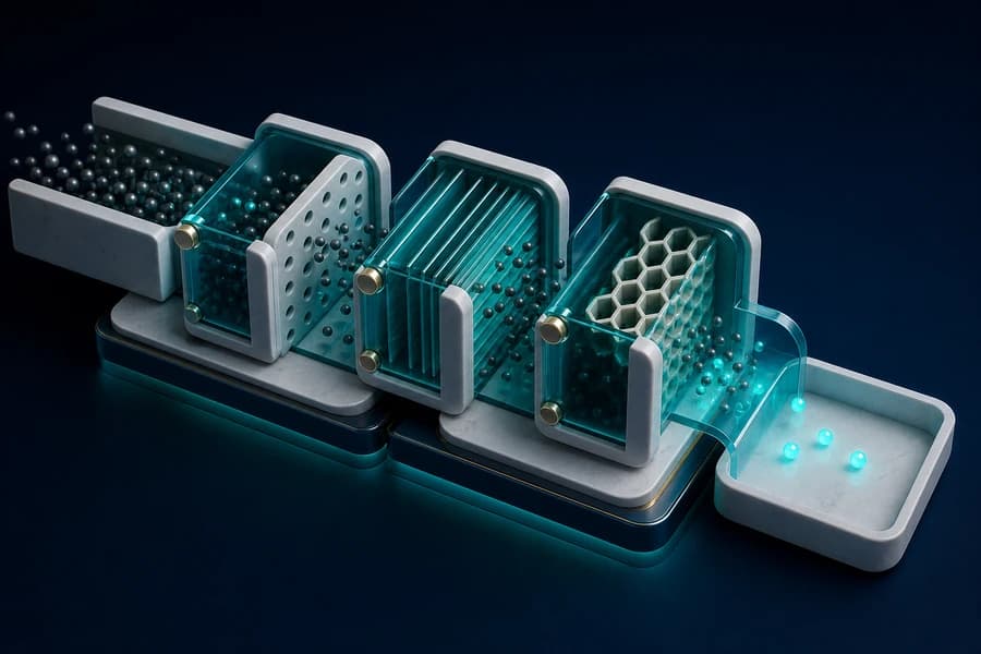 Compact filter mechanism converting many visitor particles into a few qualified leads