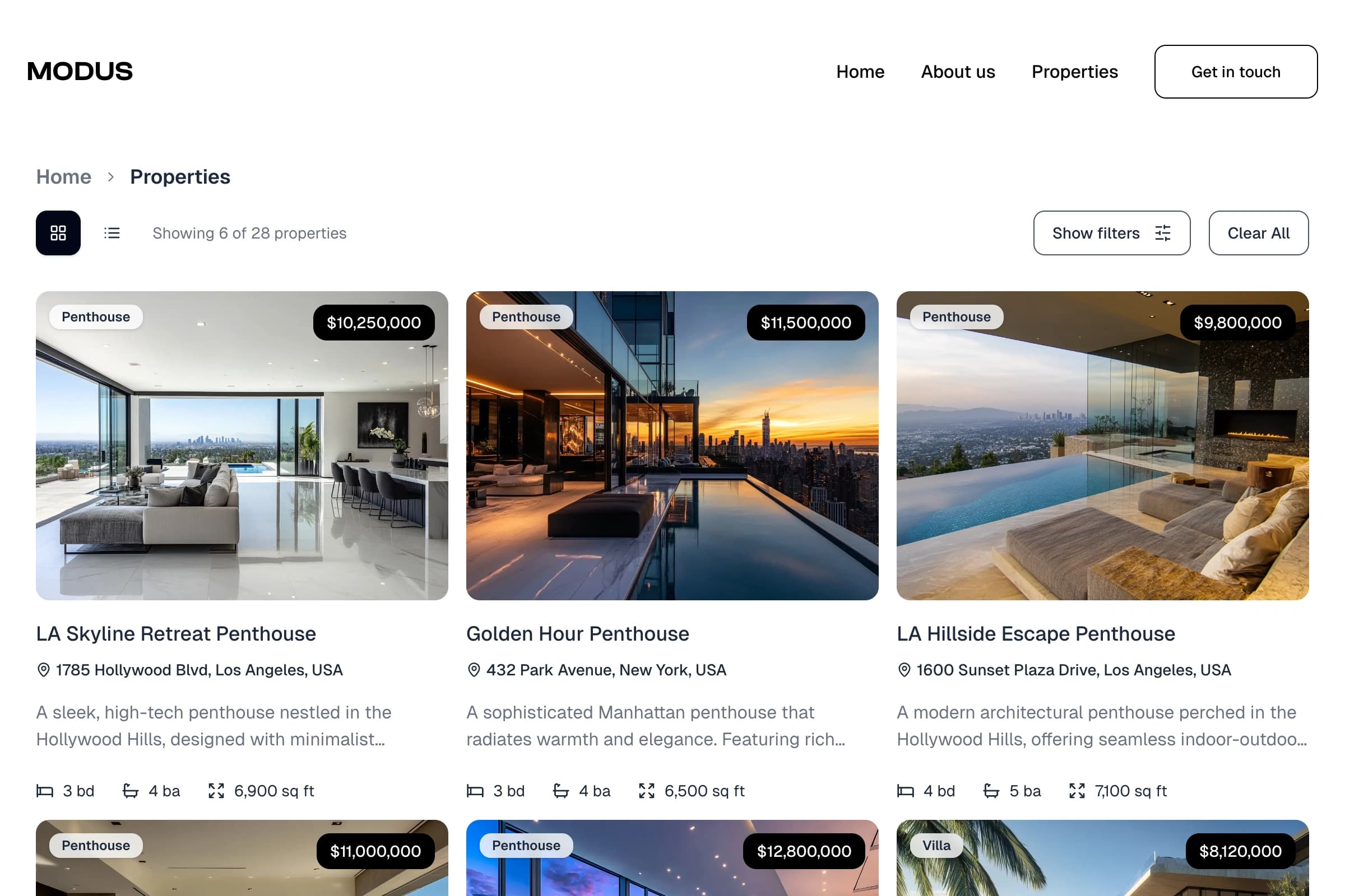 Modus – Digital experience for premium real estate project overview and main interface showcase