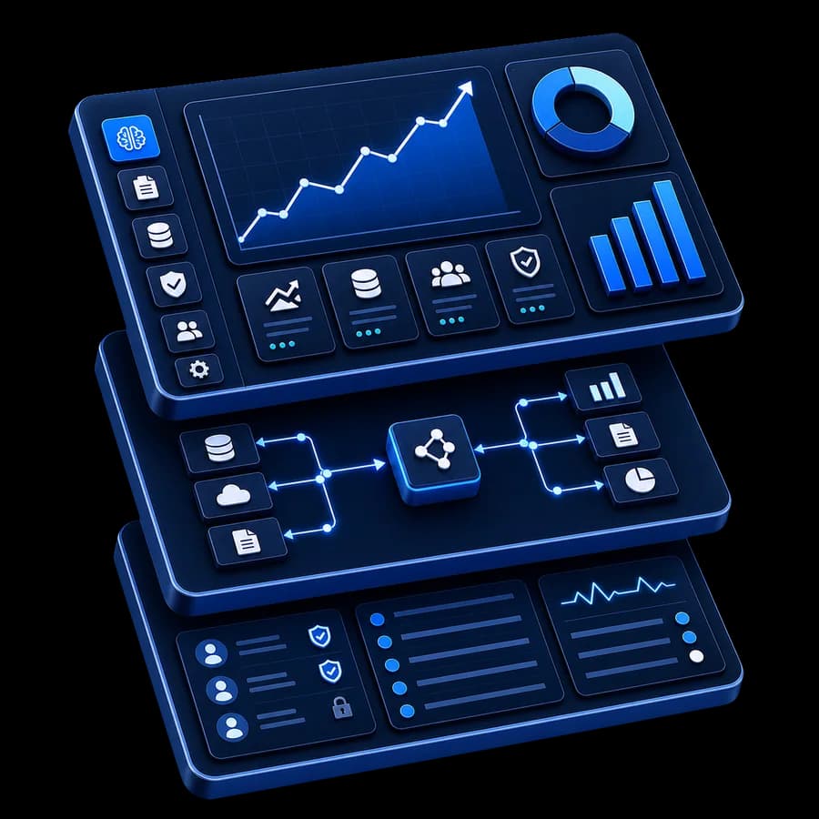 Conceptual product architecture connecting customer experience, software, data, and controlled AI behavior