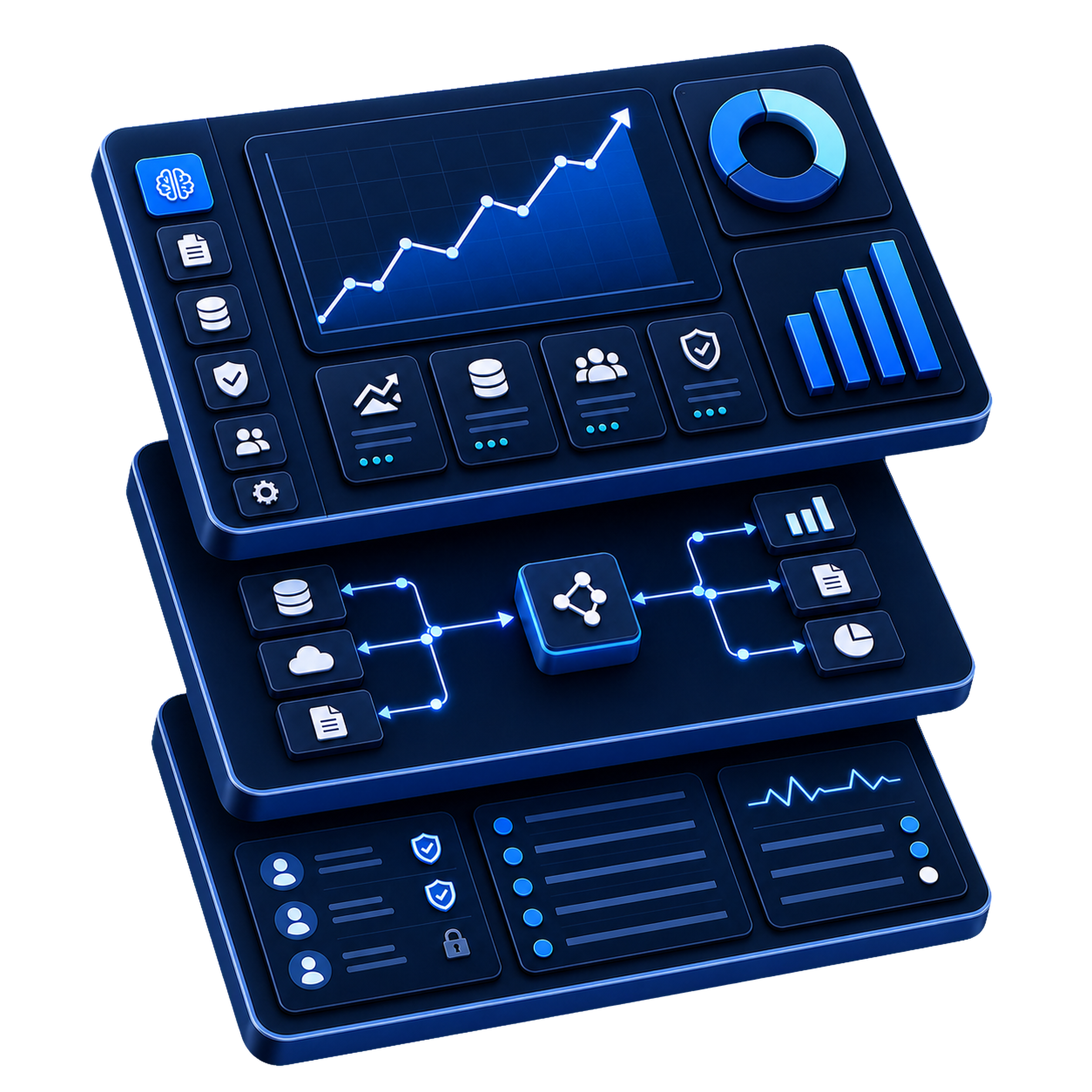 Conceptual product architecture connecting customer experience, software, data, and controlled AI behavior
